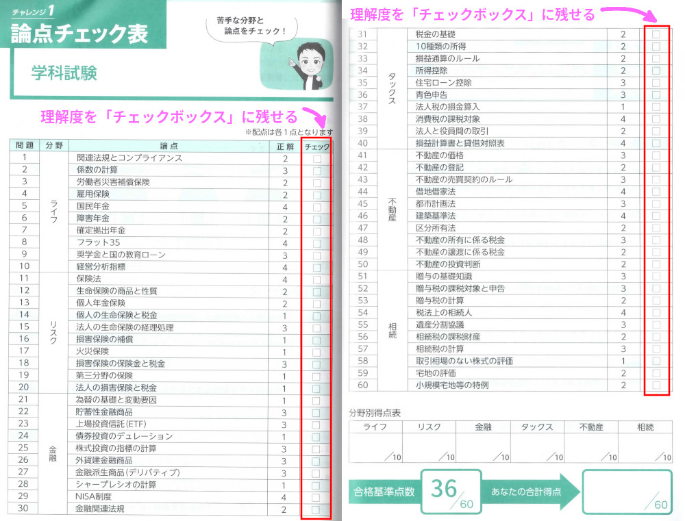 「論点チェック表」に理解度を残せる